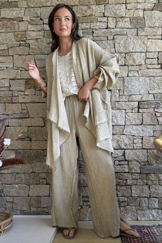 Rustic Nature Bubble Cotton Split Kick Pant Washed Oat